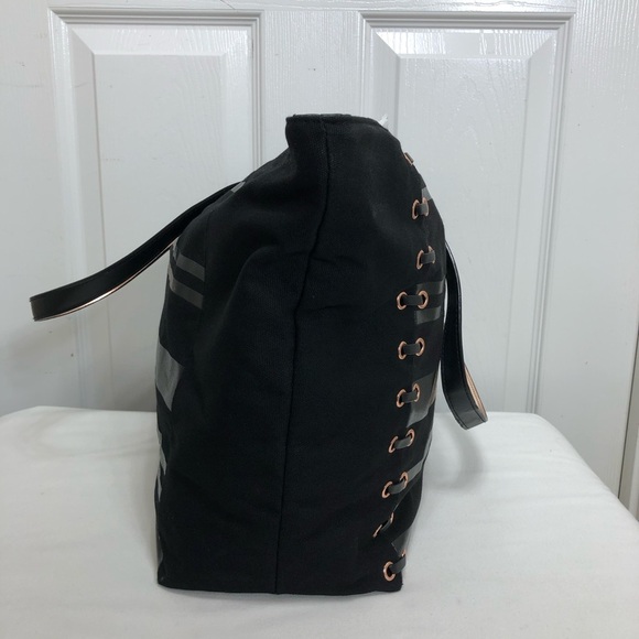 Victorias Secret Canvas Weekender Travel Large Zipper Tote Bag Rose Gold Detail - Picture 5 of 16